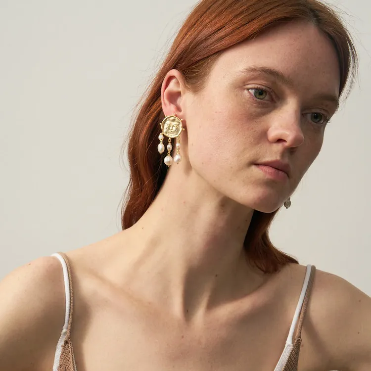 Lost In Echo Light Fringe Pearl Drop Earrings Hoop Earrings Women's-3
