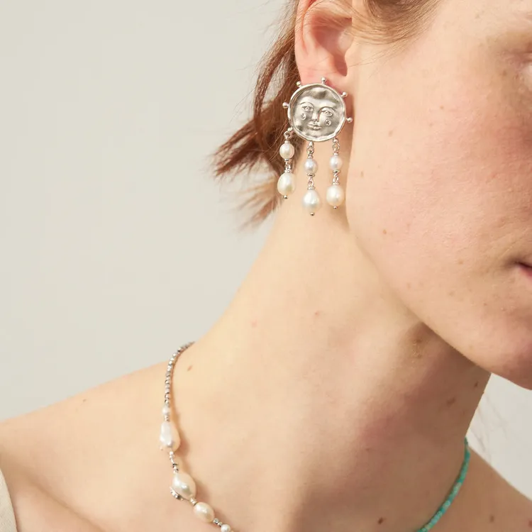 Lost In Echo Light Fringe Pearl Drop Earrings Hoop Earrings Women's-9