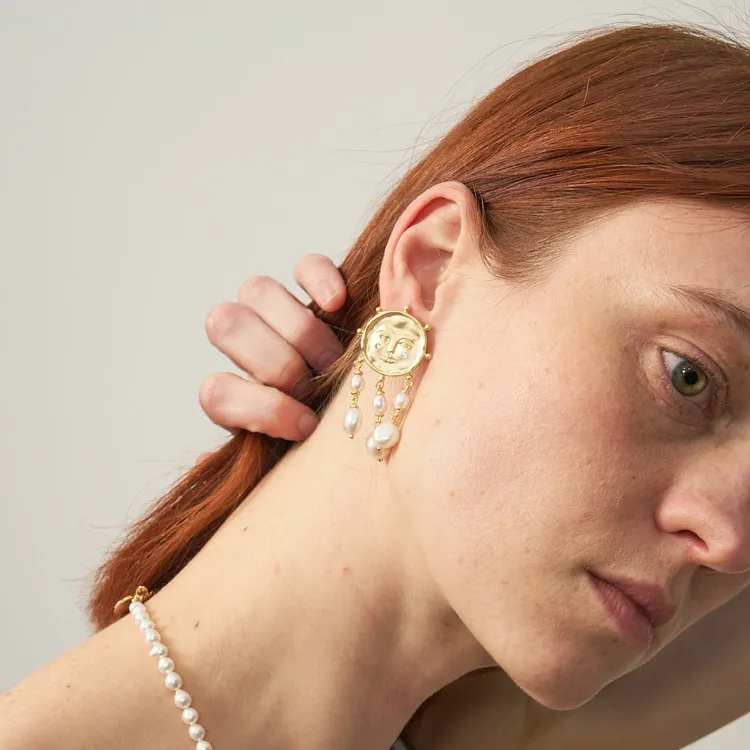 Lost In Echo Light Fringe Pearl Drop Earrings Hoop Earrings Women's-1