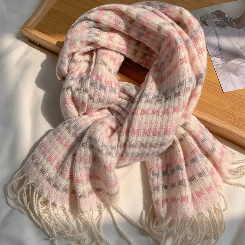 GAGA Faux Cashmere Knit Scarves Women's Pink-1
