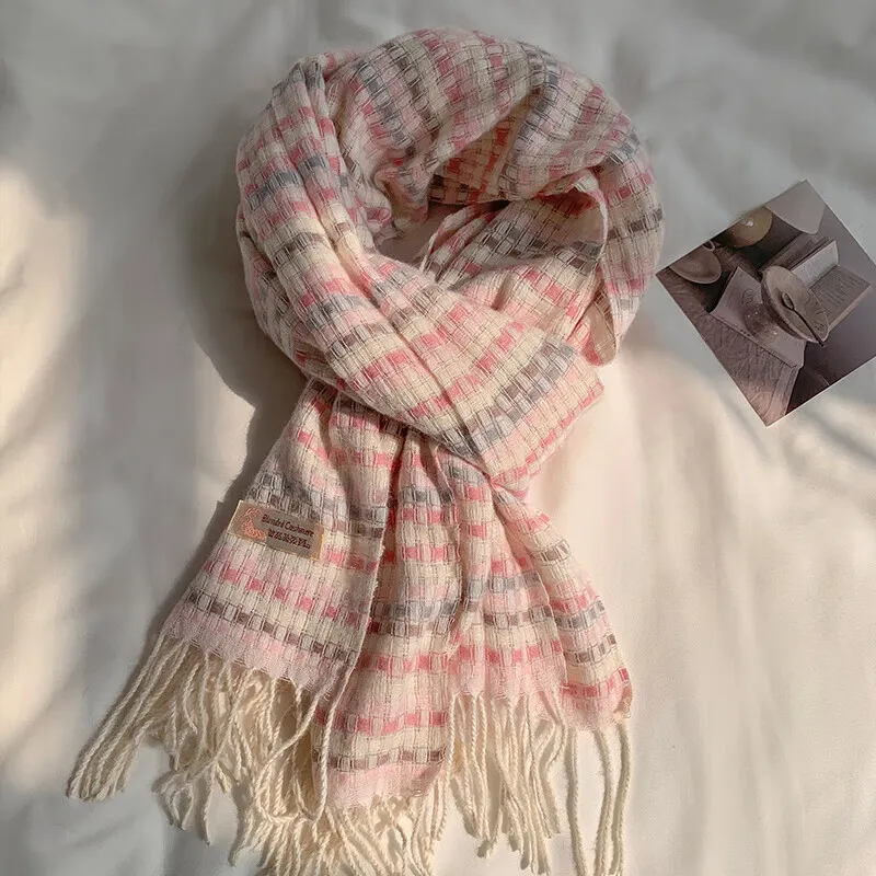 GAGA Faux Cashmere Knit Scarves Women's Pink-2