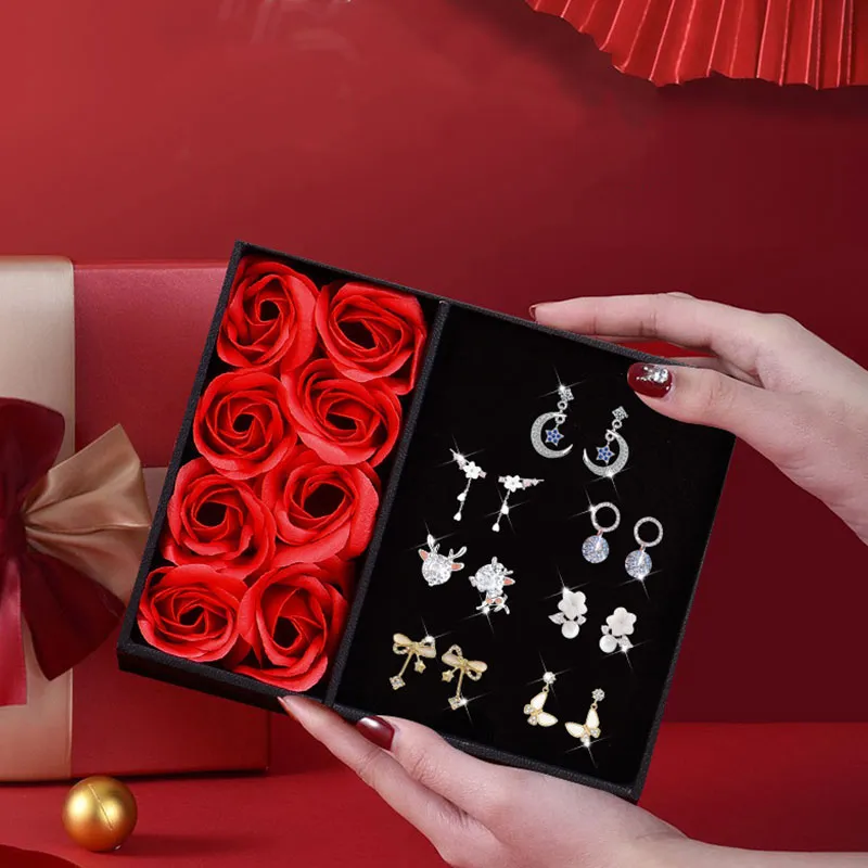 GAGA S925 Sterling Silver Stud Earrings Box Practical Romantic Surprise Stud Earrings Women's-6