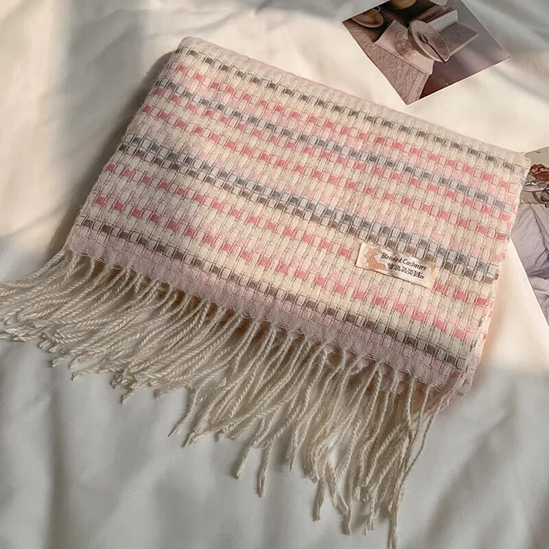 GAGA Faux Cashmere Knit Scarves Women's Pink-3