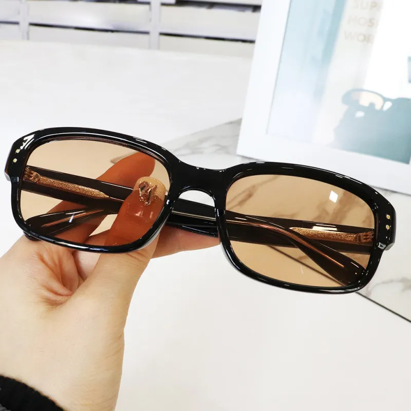 Pair Ponyo TR/Memory Plastic Square Sunglasses Unisex Black Frame With Orange Lenses-2