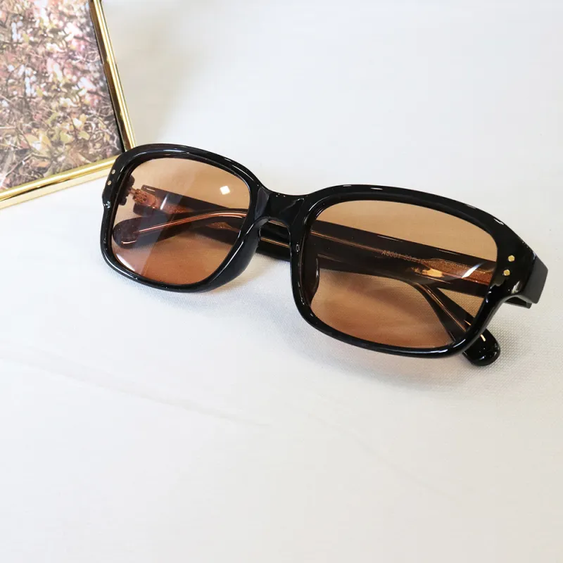 Pair Ponyo TR/Memory Plastic Square Sunglasses Unisex Black Frame With Orange Lenses-1