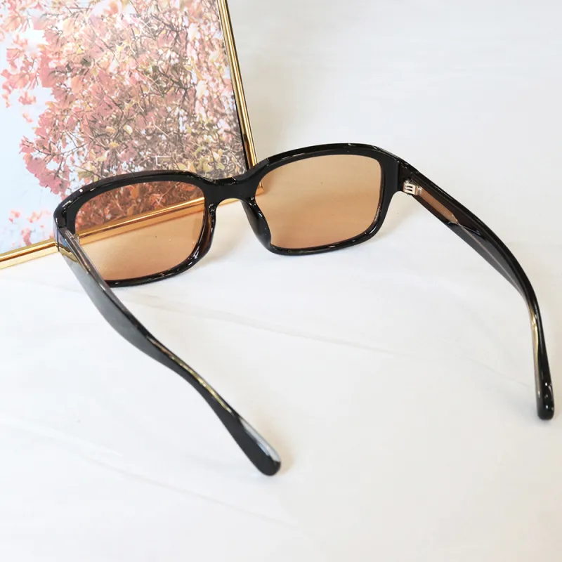 Pair Ponyo TR/Memory Plastic Square Sunglasses Unisex Black Frame With Orange Lenses-4