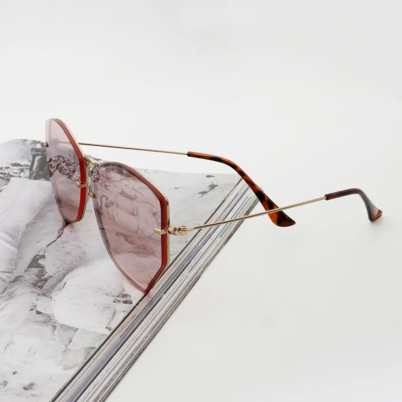Pair Ponyo Metal Irregular Shape Sunglasses Unisex Gold-3