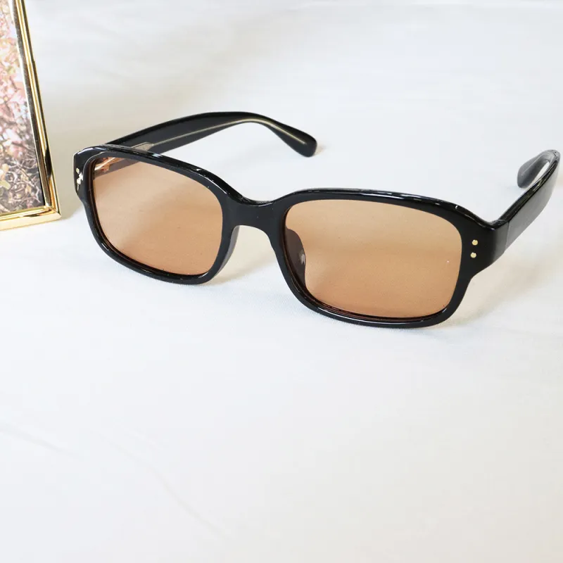 Pair Ponyo TR/Memory Plastic Square Sunglasses Unisex Black Frame With Orange Lenses-3