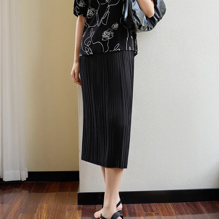 JZ. ANNAKRO Casual Long Skirt Women's Plain Black-2