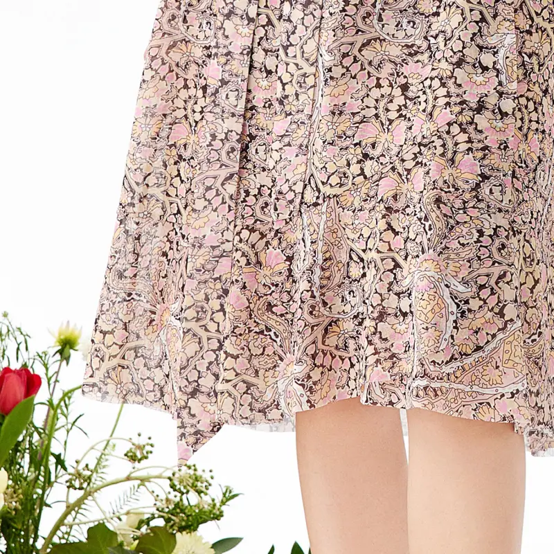 JZ Juzui Short Sleeved Dress Women's Floral Light Coffee-1