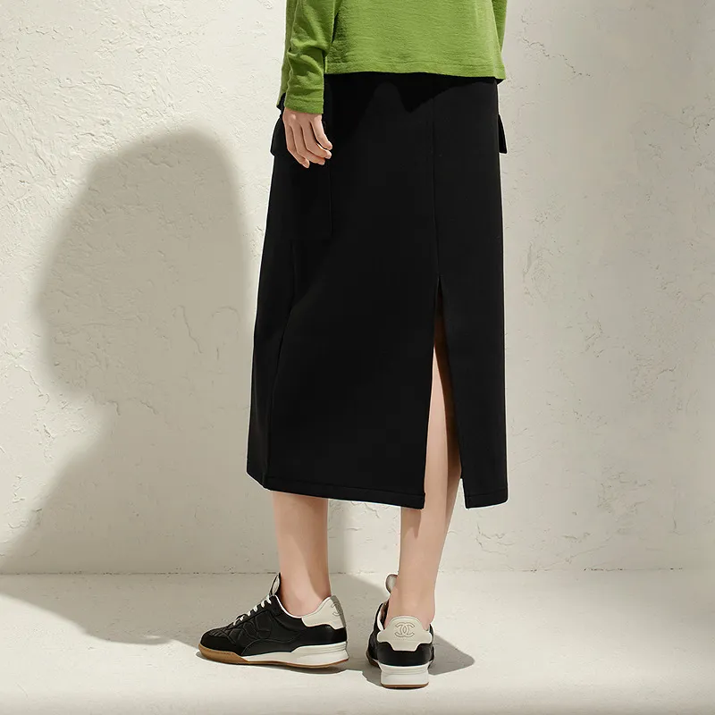 JZ. ANNAKRO Casual Long Skirt Women's Plain Black-3