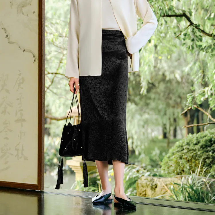 JZ. ANNAKRO Casual Long Skirt Women's Plain Black-5