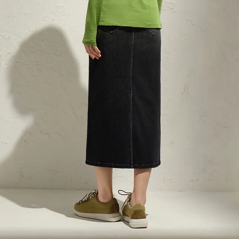 JZ. ANNAKRO Denim Long Skirts Women's Black Gray-3
