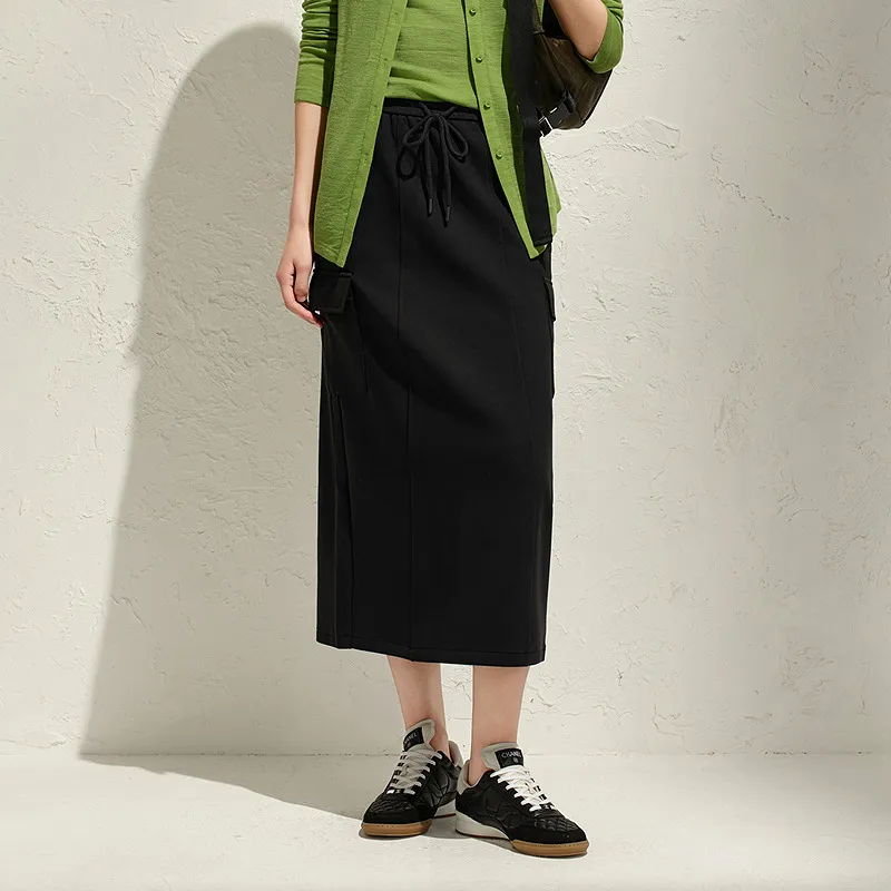 JZ. ANNAKRO Casual Long Skirt Women's Plain Black-2