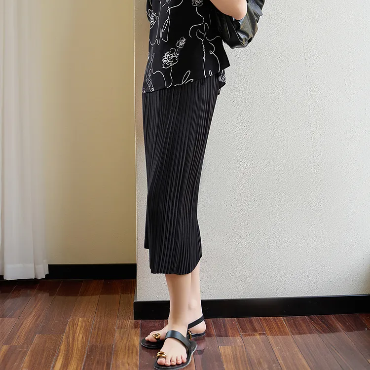JZ. ANNAKRO Casual Long Skirt Women's Plain Black-4