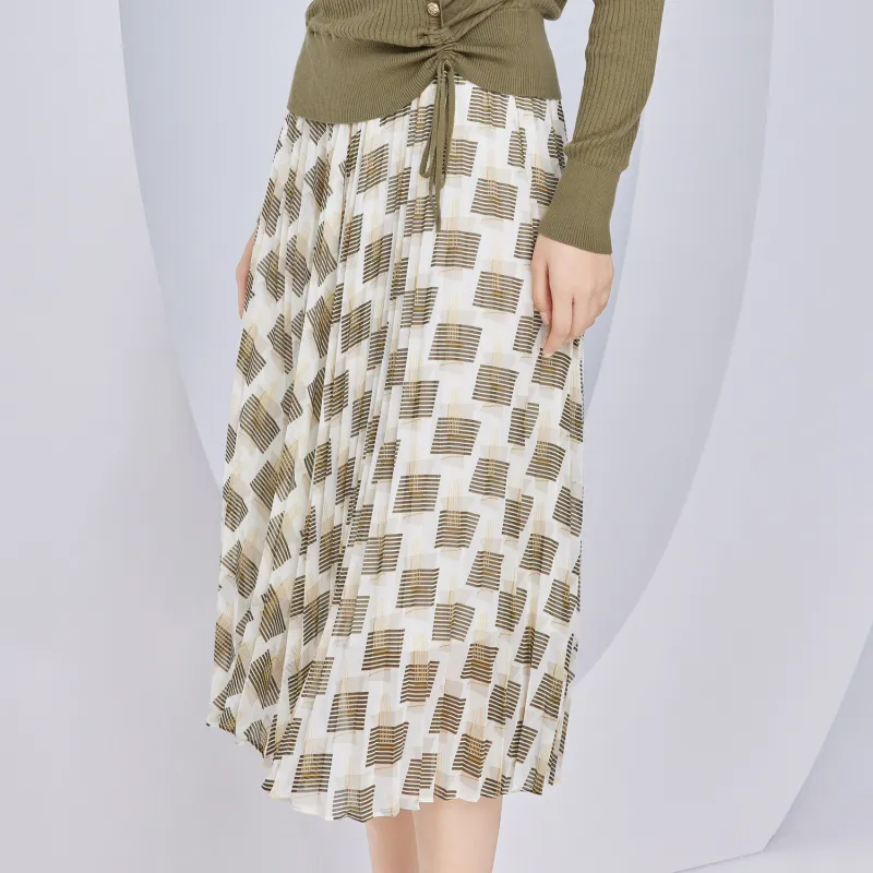 JZ. ANNAKRO Casual Long Skirts Women's Light Green Pattern-3