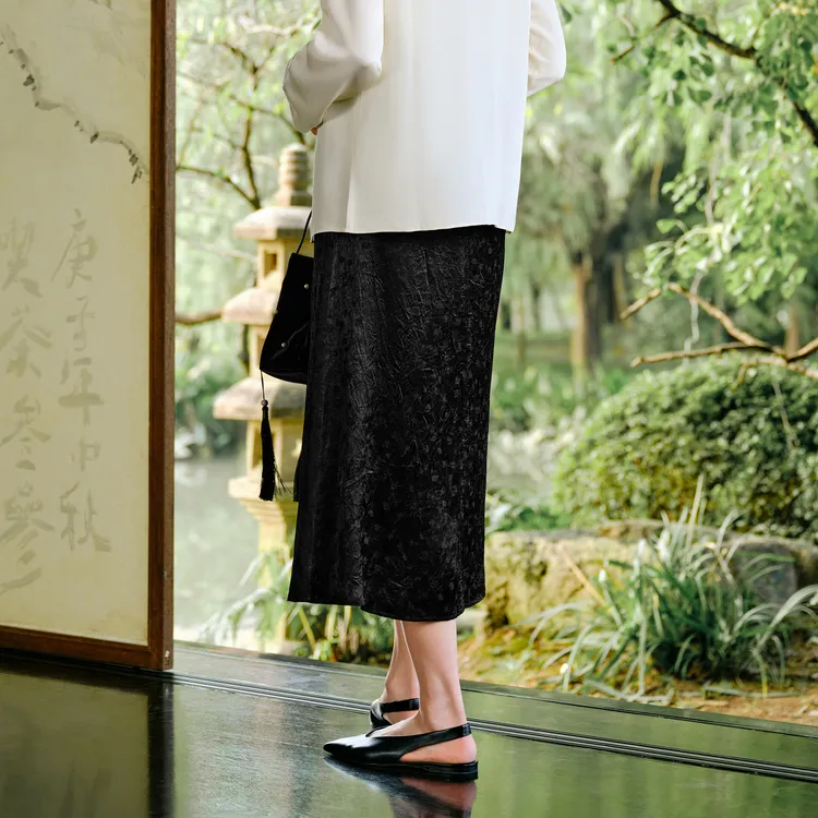 JZ. ANNAKRO Casual Long Skirt Women's Plain Black-3