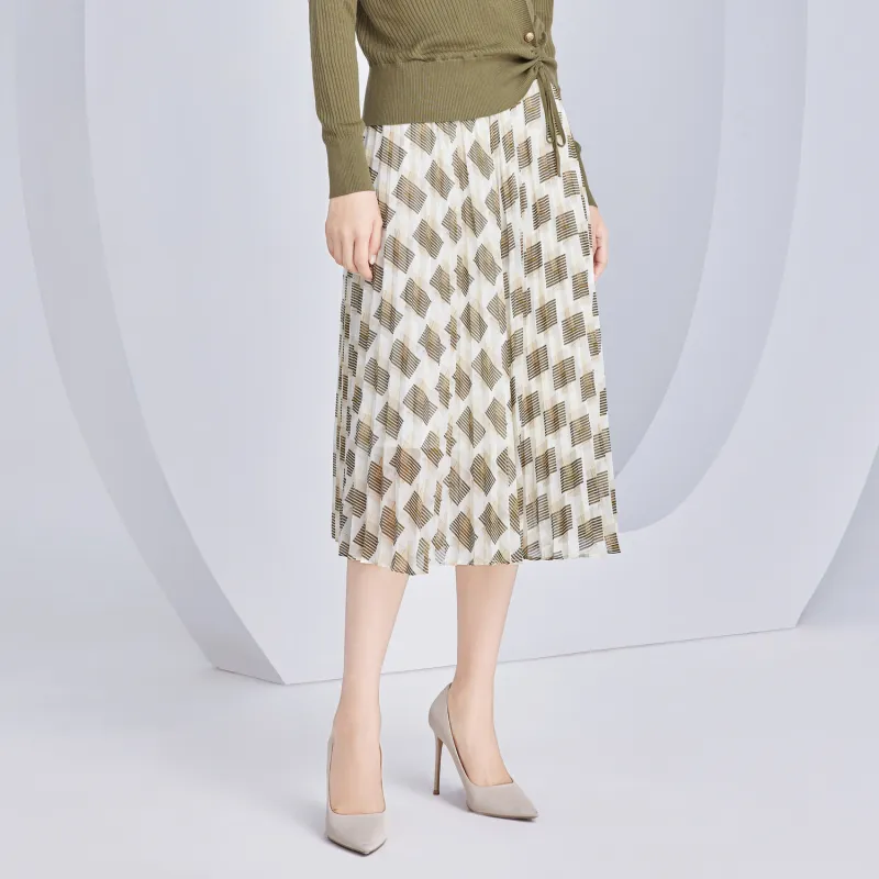 JZ. ANNAKRO Casual Long Skirts Women's Light Green Pattern-4