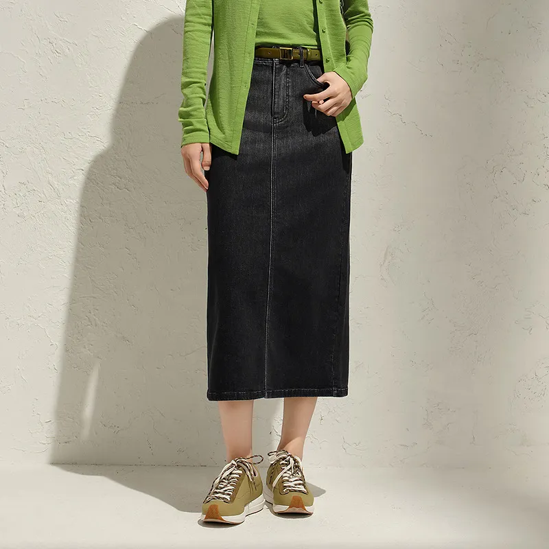 JZ. ANNAKRO Denim Long Skirts Women's Black Gray-2