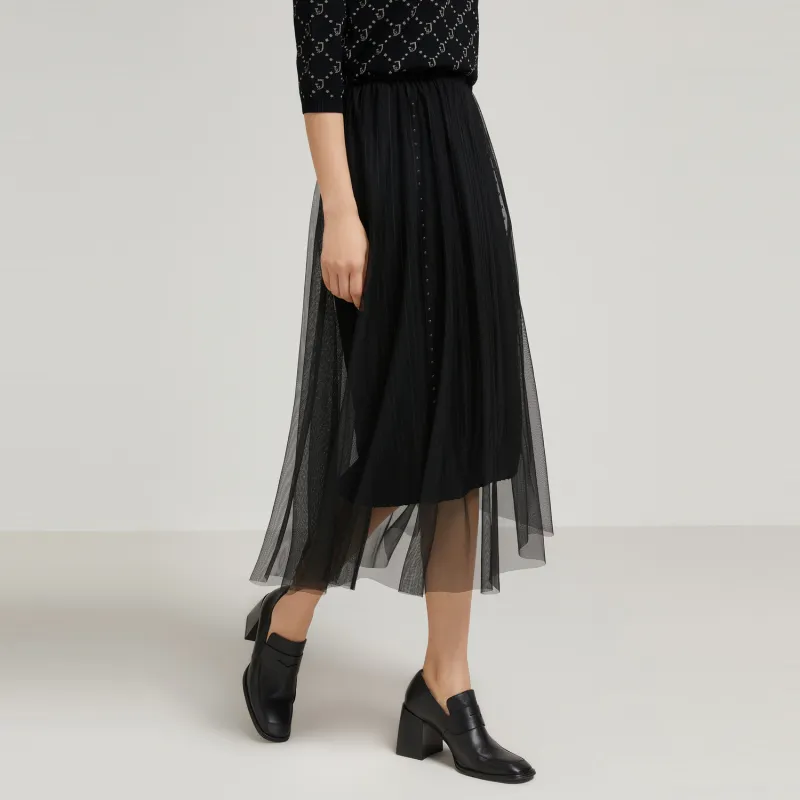 JZ. ANNAKRO Casual Long Skirts Women's Plain Black-4