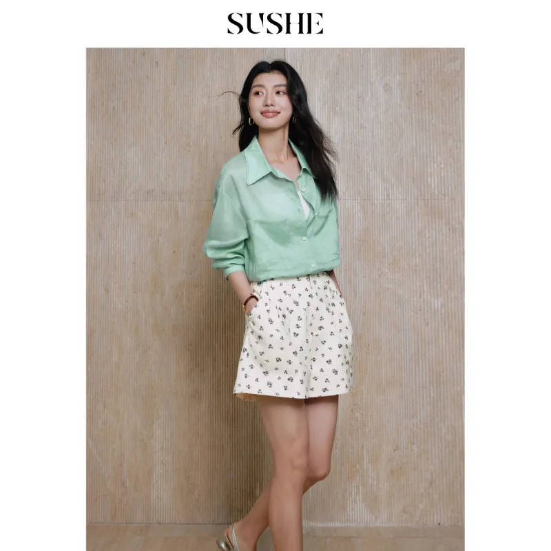SHUXI Casual Shorts Women's Bud White-4