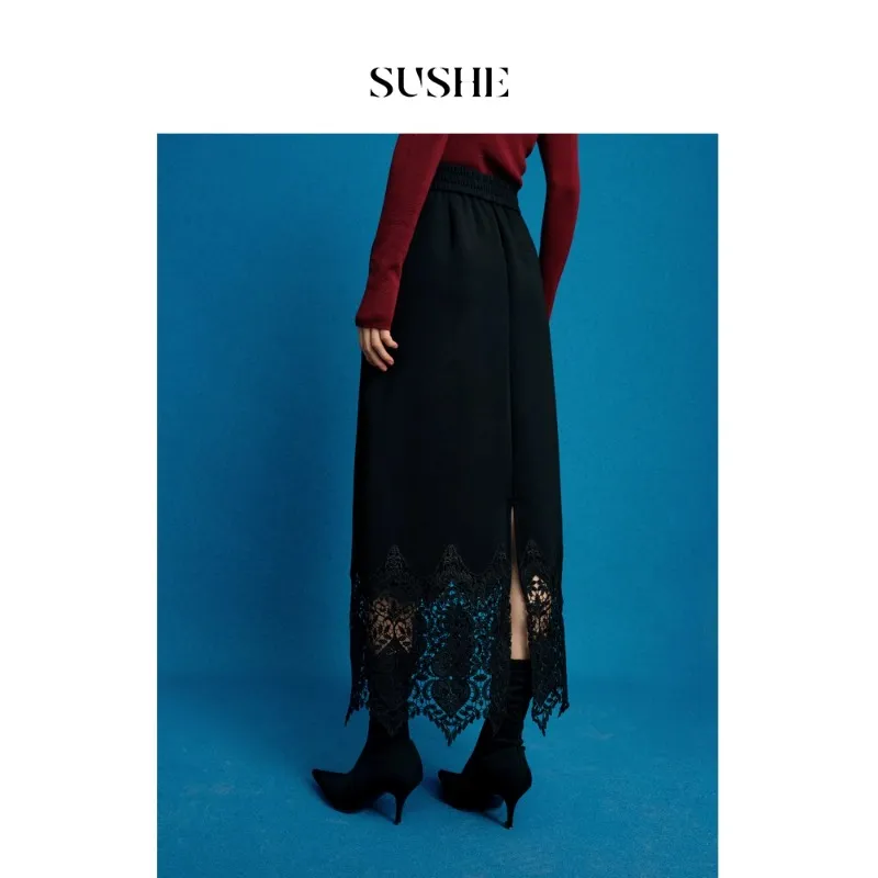 SHUXI Casual Long Skirt Women's Black Sonata-2