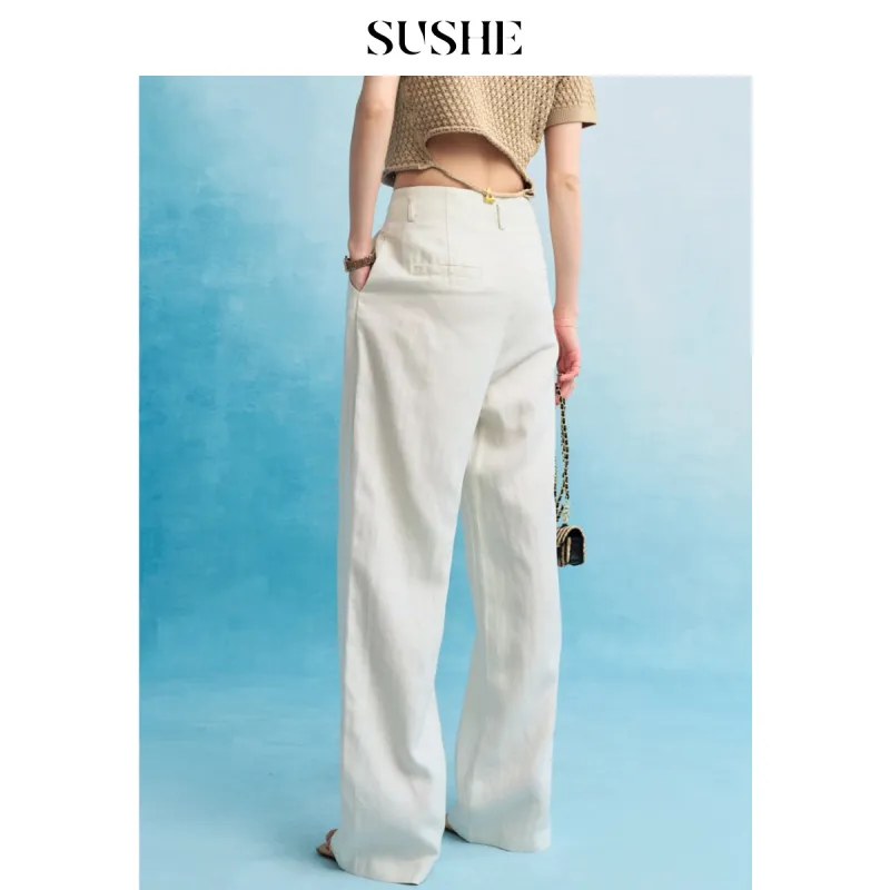 SHUXI Casual Pants Women's Coconut Milk White-1
