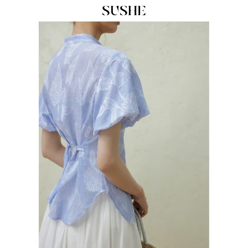 SHUXI Shirts Women's Transparent Oxygen Blue-1