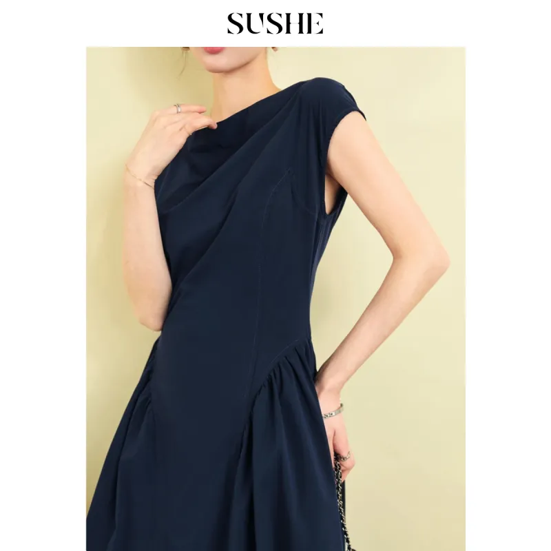 SHUXI Sleeveless Dress Women's Bow Tie Blue-1