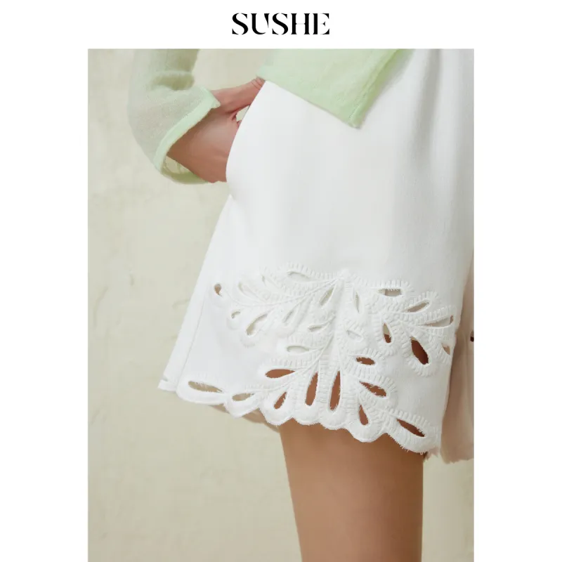 SHUXI Casual Shorts Women's Love Words White-4