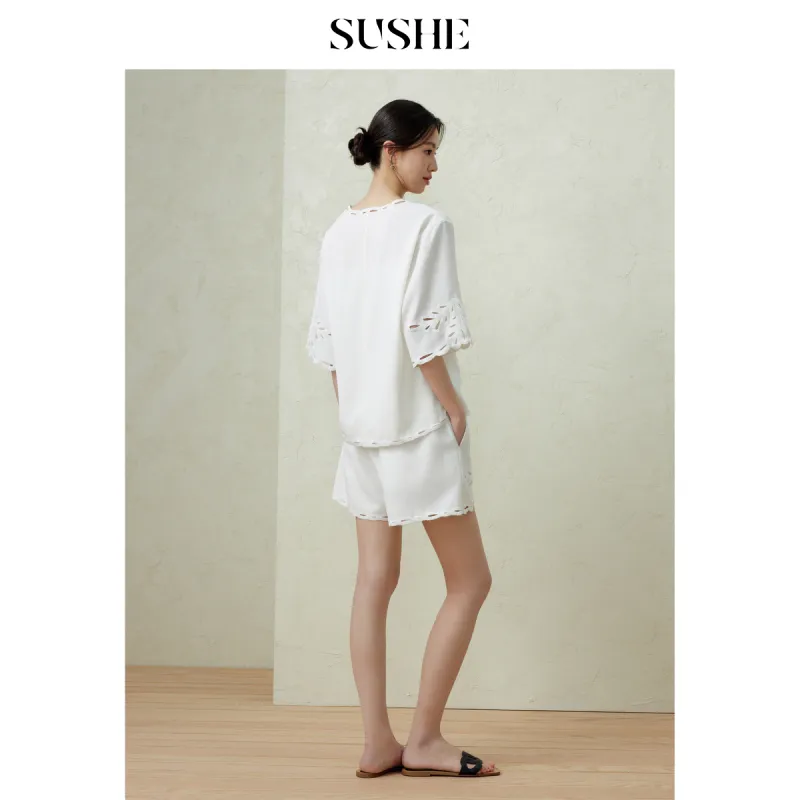 SHUXI Casual Shorts Women's Love Words White-3