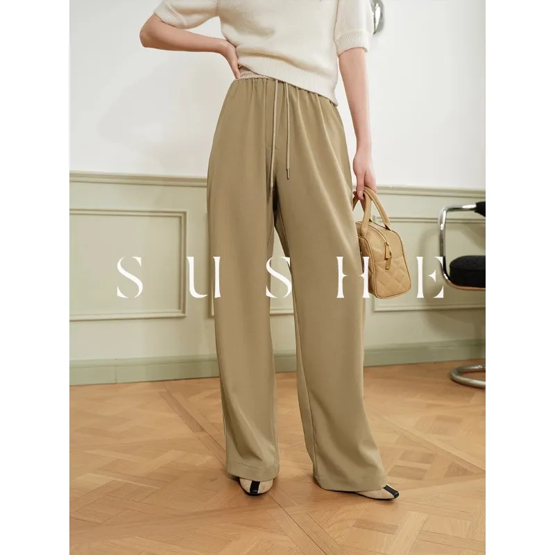 SHUXI Casual Pants Women's Salty Milk Tea Brown Coffee-1