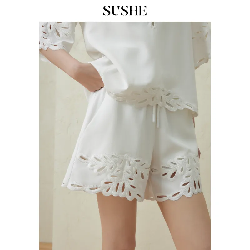 SHUXI Casual Shorts Women's Love Words White-1