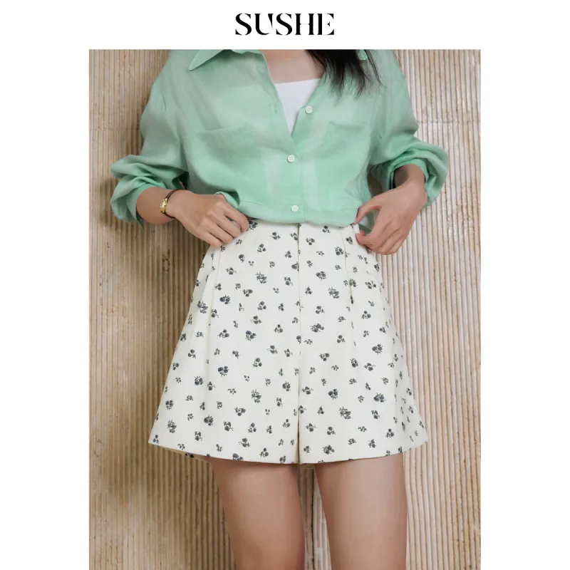 SHUXI Casual Shorts Women's Bud White-1
