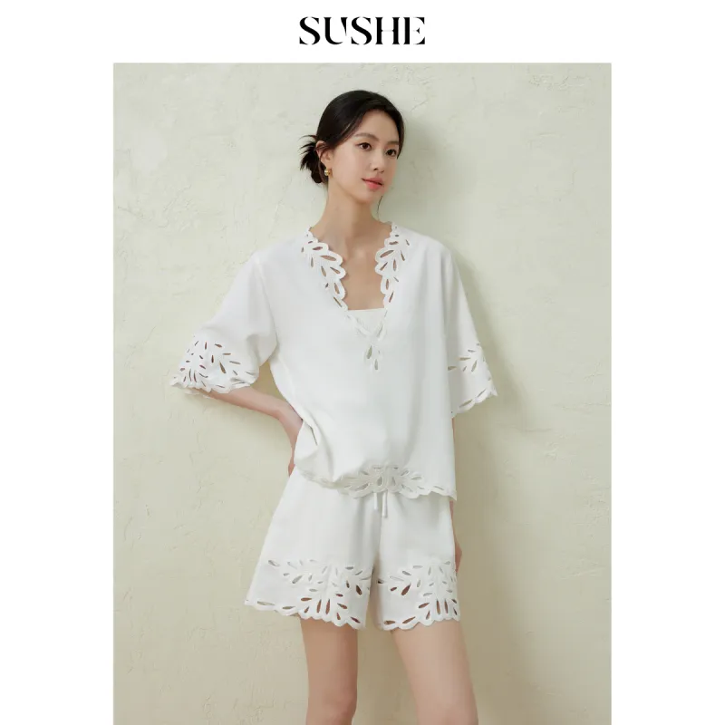 SHUXI Casual Shorts Women's Love Words White-2