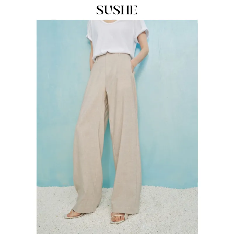 SHUXI Casual Pants Women's Green Peas Beige-1