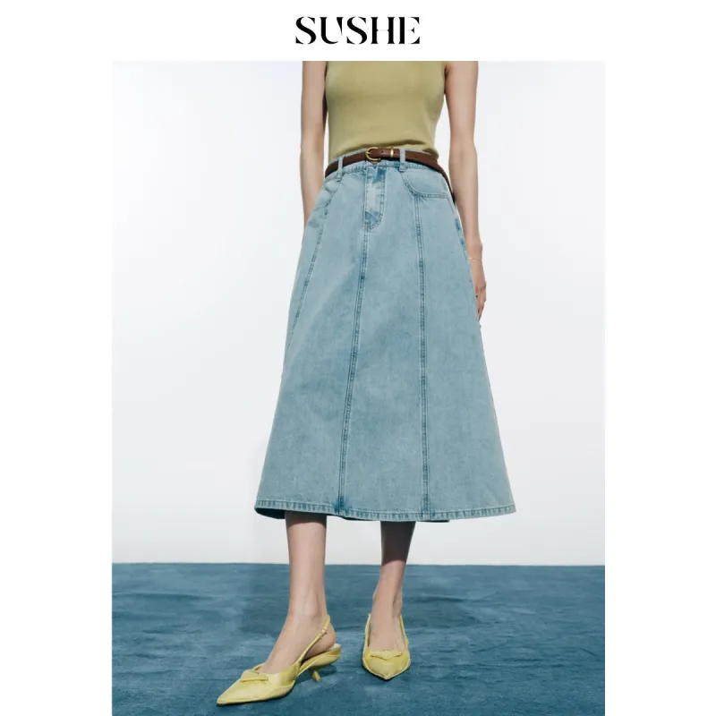 SHUXI Denim Long Skirt Women's York Blue-1