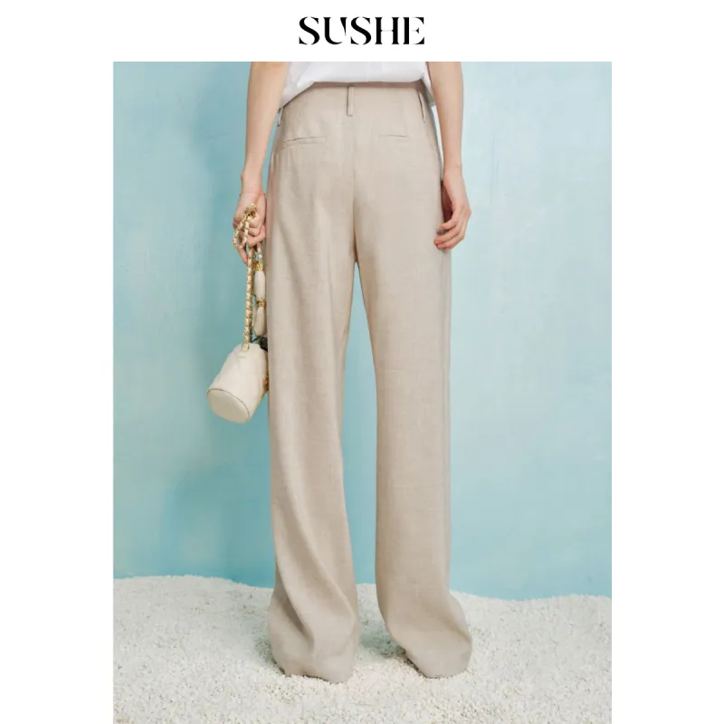 SHUXI Casual Pants Women's Green Peas Beige-2