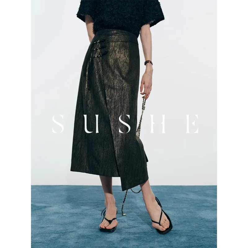 SHUXI Casual Long Skirt Women's Traditional Style Kraken Gold-2