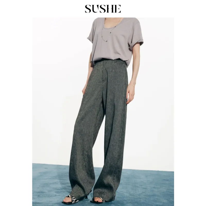 SHUXI Casual Pants Women's Green Peas Beige-6