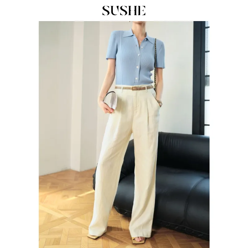 SHUXI Casual Pants Women's Coconut Milk White-2