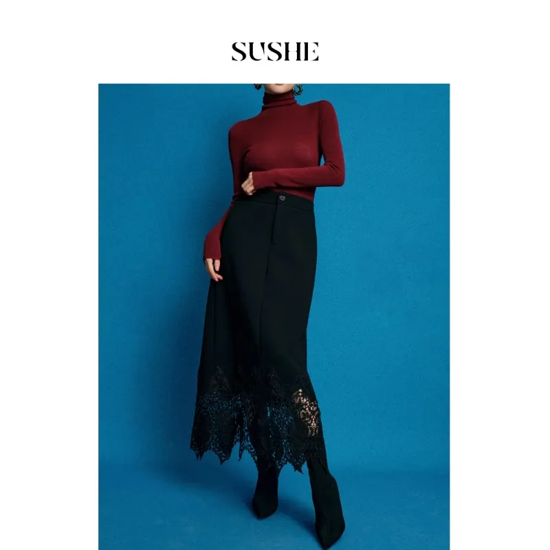 SHUXI Casual Long Skirt Women's Black Sonata-1