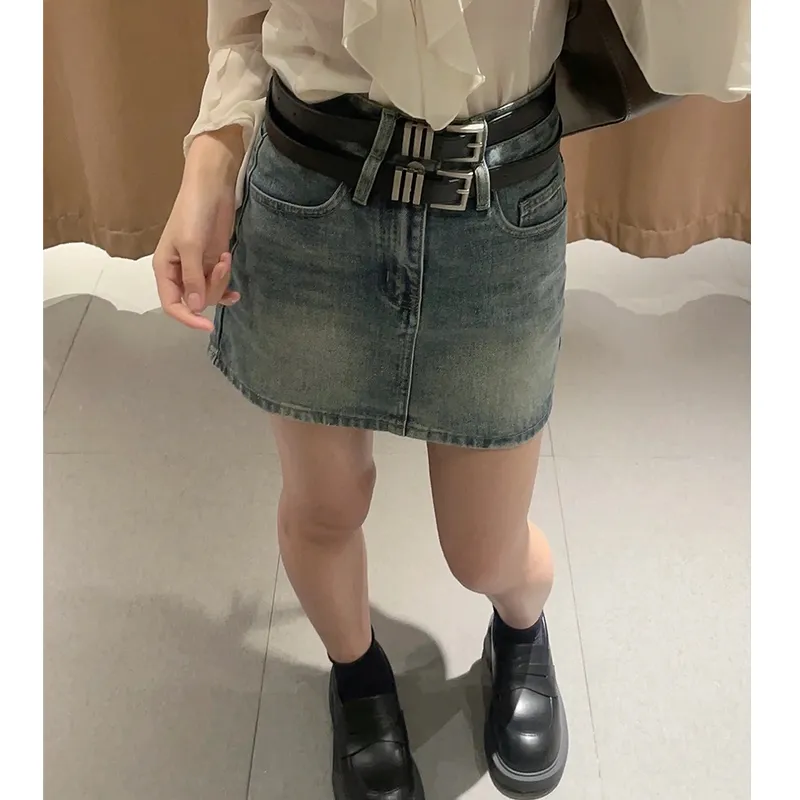 LESS BEARS Denim Short Skirts Unisex Vintage Blue-2