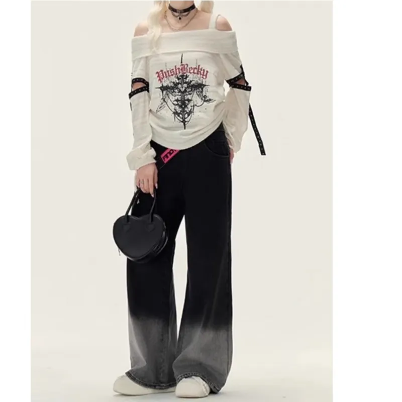 LESS BEARS Jeans Unisex Black Gray Color-2