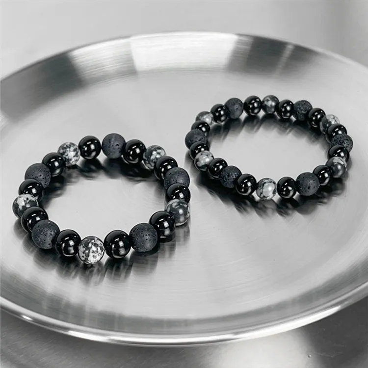 CIROCCO Volcanic Stone Snowflake Obsidian Bracelets Unisex-1