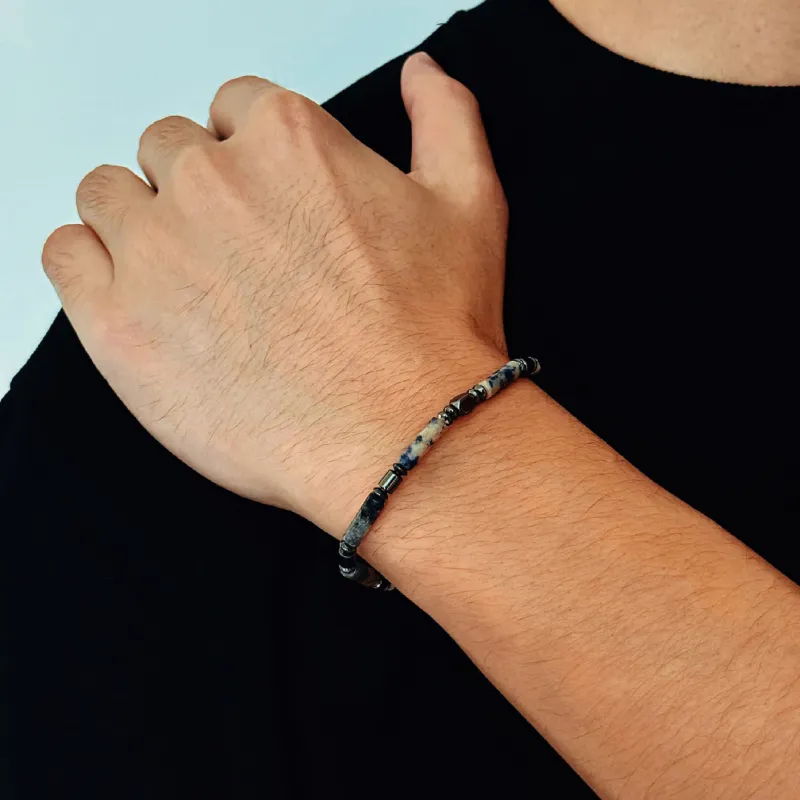 CIROCCO Stainless Steel, Hematite, Artificial Blue Lapis Lazuli Bracelets Men's-4
