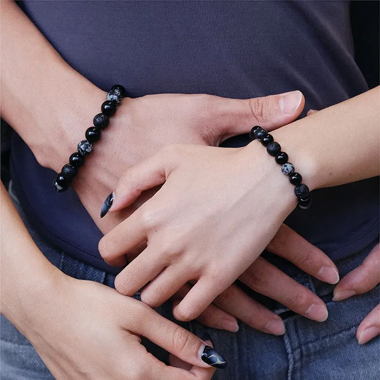 CIROCCO Volcanic Stone Snowflake Obsidian Bracelets Unisex-5