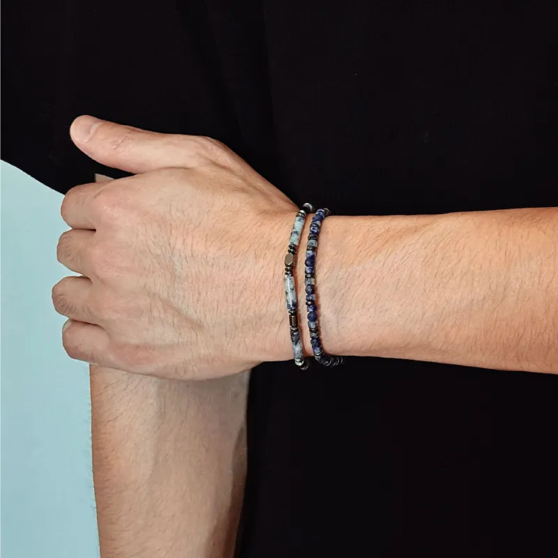 CIROCCO Stainless Steel, Hematite, Artificial Blue Lapis Lazuli Bracelets Men's-9