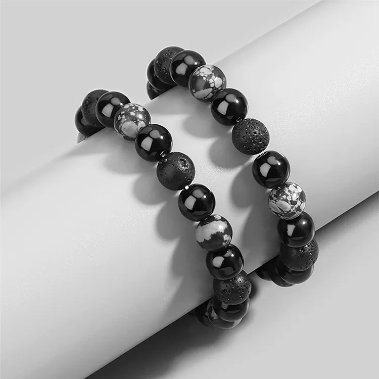 CIROCCO Volcanic Stone Snowflake Obsidian Bracelets Unisex-3