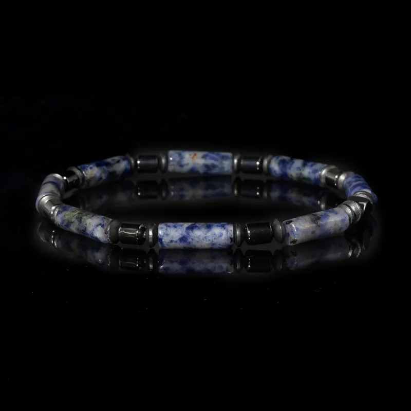 CIROCCO Stainless Steel, Hematite, Artificial Blue Lapis Lazuli Bracelets Men's-1
